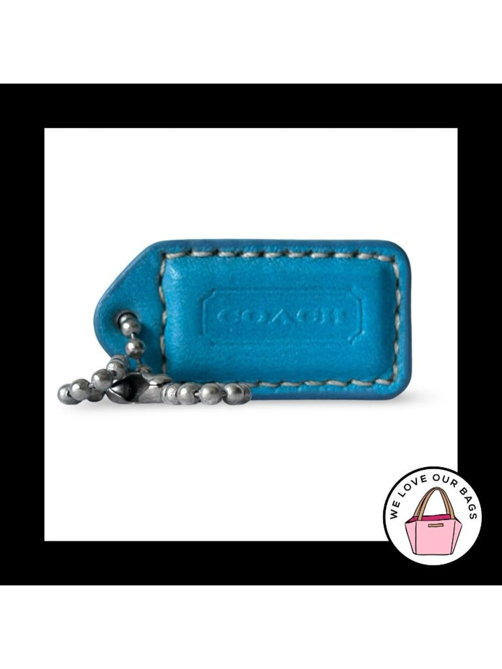 COACH Y2K VINTAGE Hang Tag 1.5" Turquoise Blue Leather Bag Charm Keychain Fob